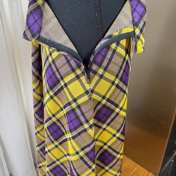 Vintage 70s maxi skirt, purple, yellow plaid, A-line with slight flare, 6 (S/M) - Picture 5 of 7